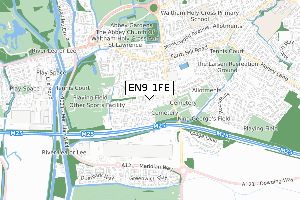 EN9 1FE map - small scale - OS Open Zoomstack (Ordnance Survey)