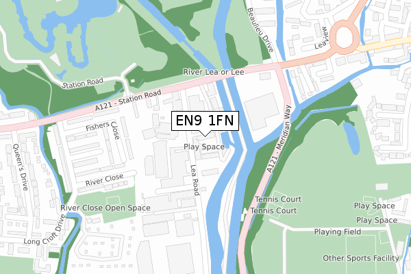 EN9 1FN map - large scale - OS Open Zoomstack (Ordnance Survey)