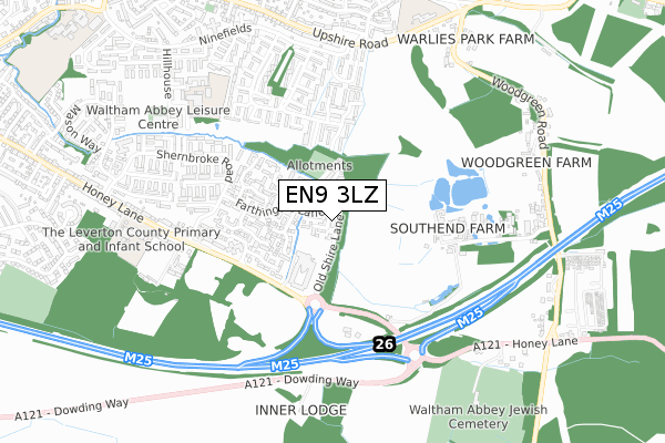 EN9 3LZ map - small scale - OS Open Zoomstack (Ordnance Survey)