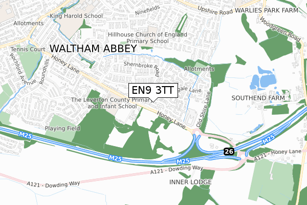 EN9 3TT map - small scale - OS Open Zoomstack (Ordnance Survey)