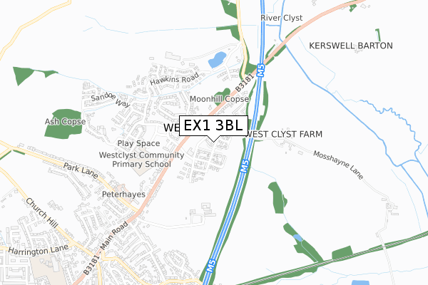 EX1 3BL map - small scale - OS Open Zoomstack (Ordnance Survey)