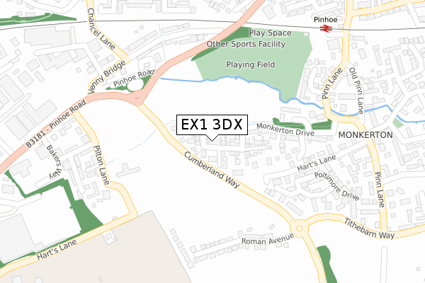 EX1 3DX map - large scale - OS Open Zoomstack (Ordnance Survey)