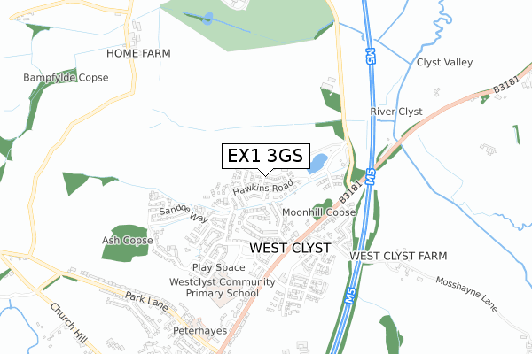 EX1 3GS map - small scale - OS Open Zoomstack (Ordnance Survey)