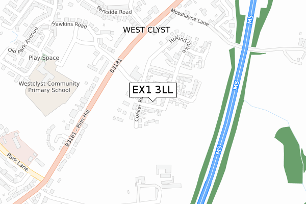 EX1 3LL map - large scale - OS Open Zoomstack (Ordnance Survey)