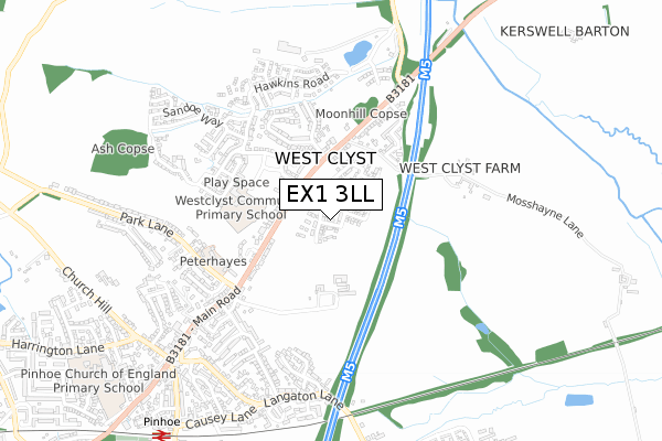 EX1 3LL map - small scale - OS Open Zoomstack (Ordnance Survey)