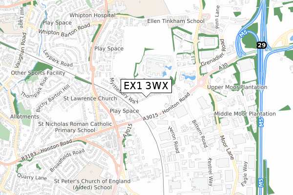 EX1 3WX map - small scale - OS Open Zoomstack (Ordnance Survey)