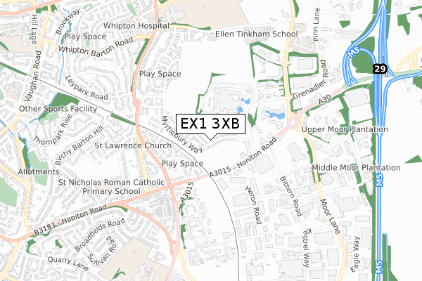 EX1 3XB map - small scale - OS Open Zoomstack (Ordnance Survey)