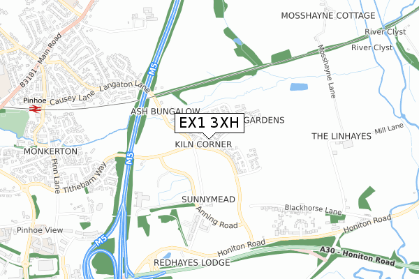 EX1 3XH map - small scale - OS Open Zoomstack (Ordnance Survey)