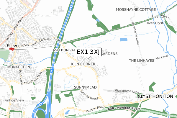 EX1 3XJ map - small scale - OS Open Zoomstack (Ordnance Survey)