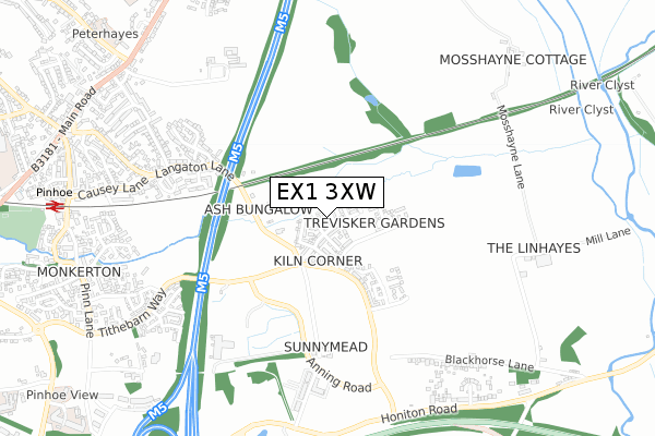 EX1 3XW map - small scale - OS Open Zoomstack (Ordnance Survey)