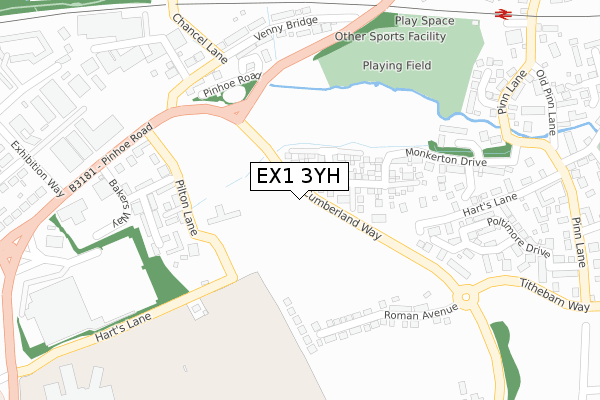 EX1 3YH map - large scale - OS Open Zoomstack (Ordnance Survey)