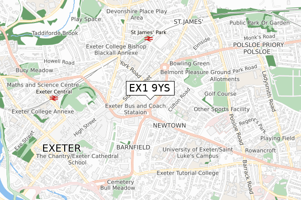 EX1 9YS map - small scale - OS Open Zoomstack (Ordnance Survey)