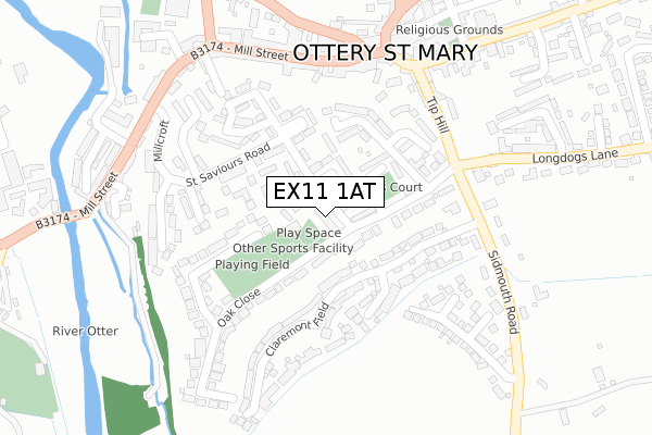 EX11 1AT map - large scale - OS Open Zoomstack (Ordnance Survey)