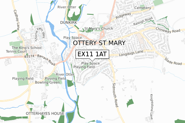 EX11 1AT map - small scale - OS Open Zoomstack (Ordnance Survey)