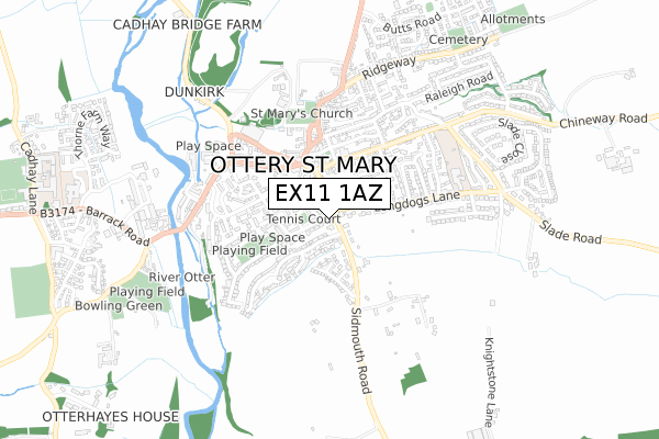 EX11 1AZ map - small scale - OS Open Zoomstack (Ordnance Survey)