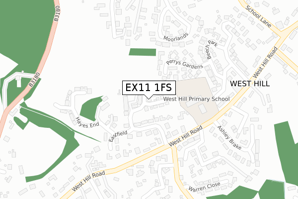 EX11 1FS map - large scale - OS Open Zoomstack (Ordnance Survey)