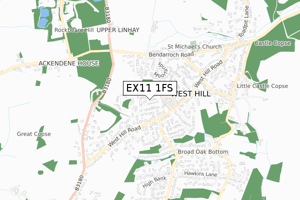 EX11 1FS map - small scale - OS Open Zoomstack (Ordnance Survey)