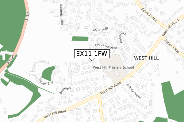 EX11 1FW map - large scale - OS Open Zoomstack (Ordnance Survey)