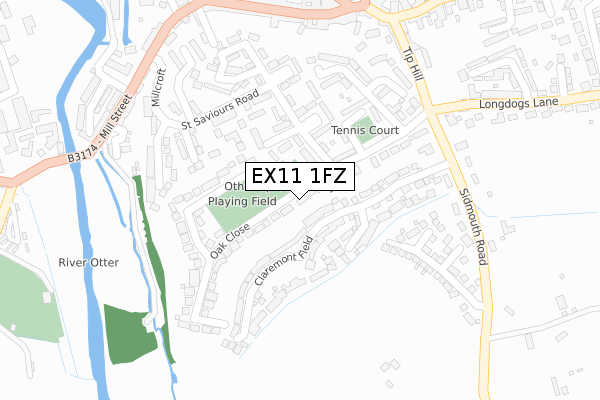 EX11 1FZ map - large scale - OS Open Zoomstack (Ordnance Survey)