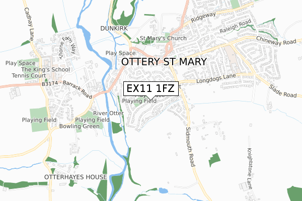 EX11 1FZ map - small scale - OS Open Zoomstack (Ordnance Survey)