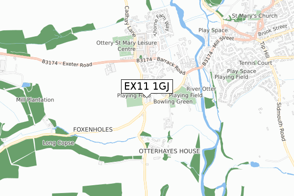 EX11 1GJ map - small scale - OS Open Zoomstack (Ordnance Survey) EX11 1GJ map - small scale - OS Open Zoomstack (Ordnance Survey)