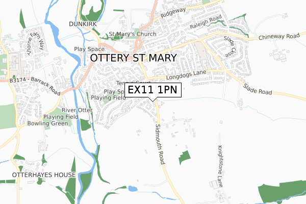 EX11 1PN map - small scale - OS Open Zoomstack (Ordnance Survey)