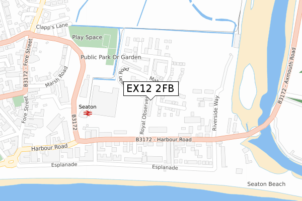 EX12 2FB map - large scale - OS Open Zoomstack (Ordnance Survey)