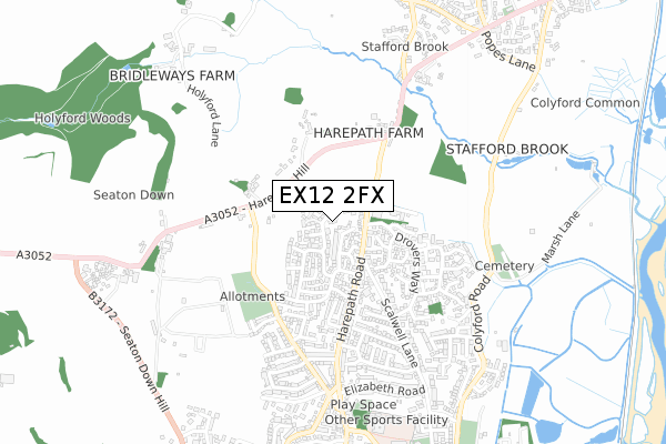 EX12 2FX map - small scale - OS Open Zoomstack (Ordnance Survey)