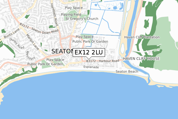 EX12 2LU map - small scale - OS Open Zoomstack (Ordnance Survey)