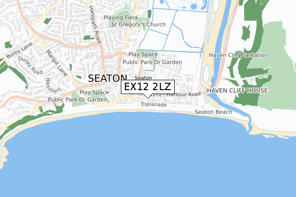 EX12 2LZ map - small scale - OS Open Zoomstack (Ordnance Survey)