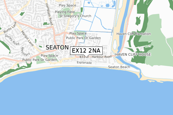 EX12 2NA map - small scale - OS Open Zoomstack (Ordnance Survey)