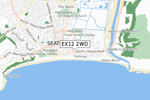 EX12 2WD map - small scale - OS Open Zoomstack (Ordnance Survey)