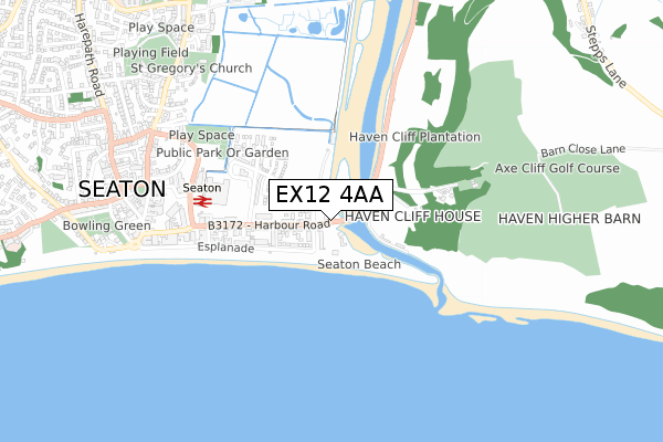 EX12 4AA map - small scale - OS Open Zoomstack (Ordnance Survey)