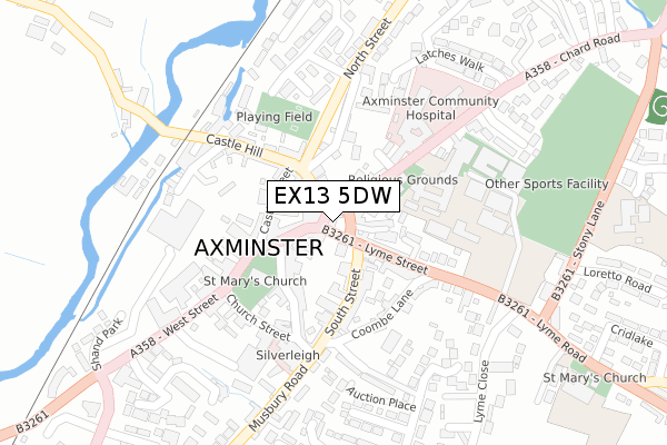 EX13 5DW map - large scale - OS Open Zoomstack (Ordnance Survey)