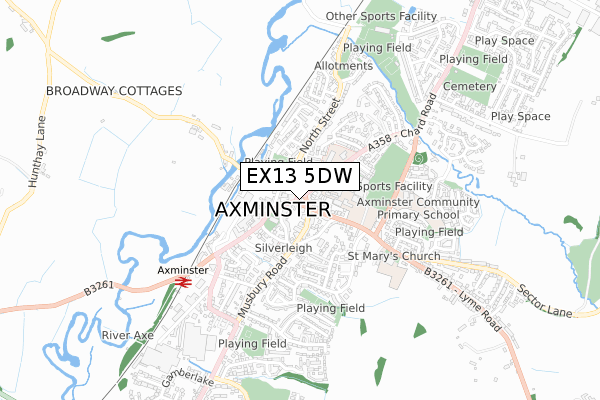 EX13 5DW map - small scale - OS Open Zoomstack (Ordnance Survey)