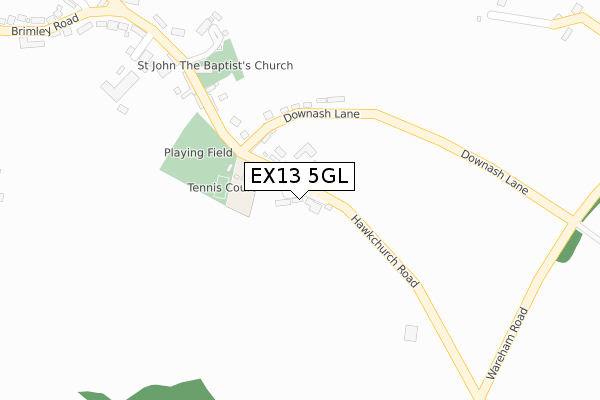 EX13 5GL map - large scale - OS Open Zoomstack (Ordnance Survey)