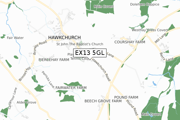 EX13 5GL map - small scale - OS Open Zoomstack (Ordnance Survey)