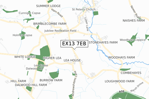 EX13 7EB map - small scale - OS Open Zoomstack (Ordnance Survey)