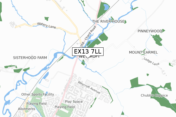 EX13 7LL map - small scale - OS Open Zoomstack (Ordnance Survey)