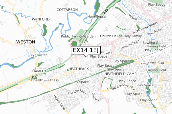 EX14 1EJ map - small scale - OS Open Zoomstack (Ordnance Survey) EX14 1EJ map - small scale - OS Open Zoomstack (Ordnance Survey)