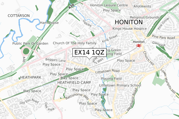 EX14 1QZ map - small scale - OS Open Zoomstack (Ordnance Survey)