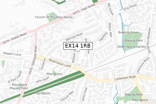 EX14 1RB map - large scale - OS Open Zoomstack (Ordnance Survey)