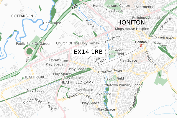 EX14 1RB map - small scale - OS Open Zoomstack (Ordnance Survey)