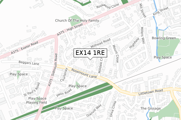 EX14 1RE map - large scale - OS Open Zoomstack (Ordnance Survey)