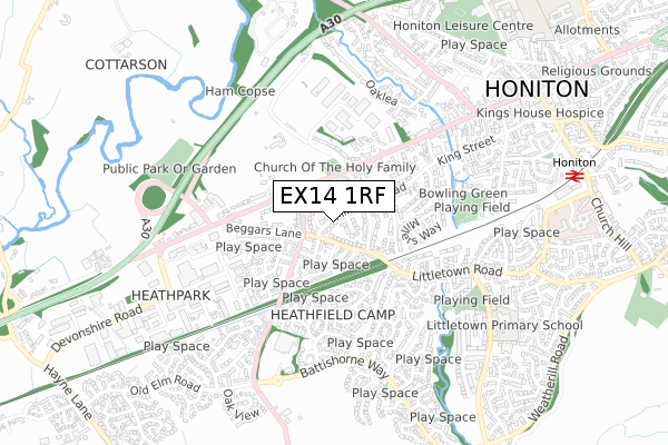 EX14 1RF map - small scale - OS Open Zoomstack (Ordnance Survey)