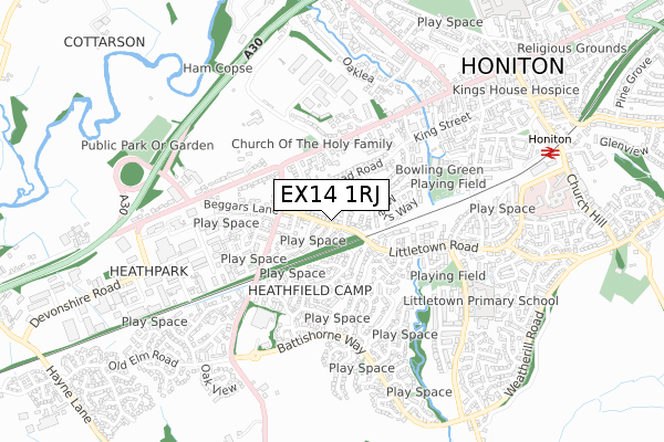 EX14 1RJ map - small scale - OS Open Zoomstack (Ordnance Survey)