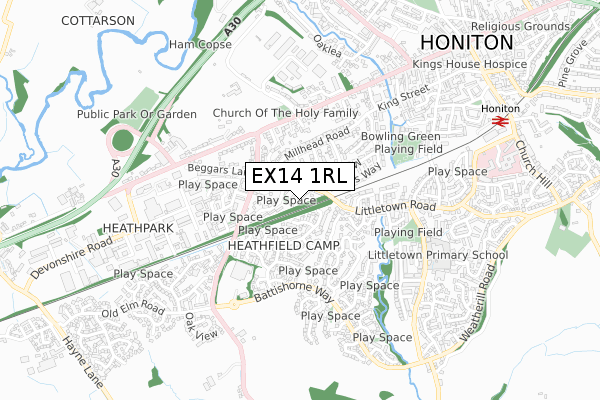 EX14 1RL map - small scale - OS Open Zoomstack (Ordnance Survey)