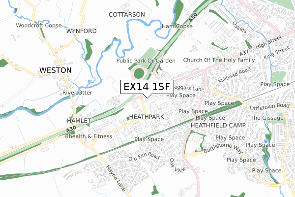 EX14 1SF map - small scale - OS Open Zoomstack (Ordnance Survey)