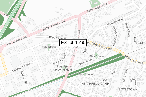 EX14 1ZA map - large scale - OS Open Zoomstack (Ordnance Survey)