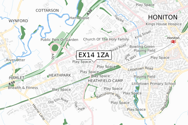 EX14 1ZA map - small scale - OS Open Zoomstack (Ordnance Survey)